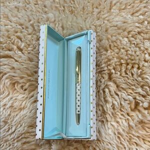 Kate Spade Gold and White Polka Dot Pen with Box